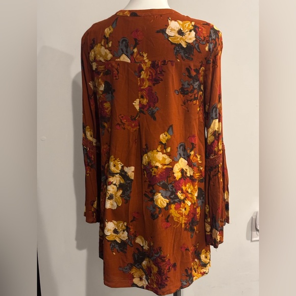 Blu Pepper Autumn Burnt Orange Floral Long Sleeve Dress or Tunic Top - Picture 2 of 8